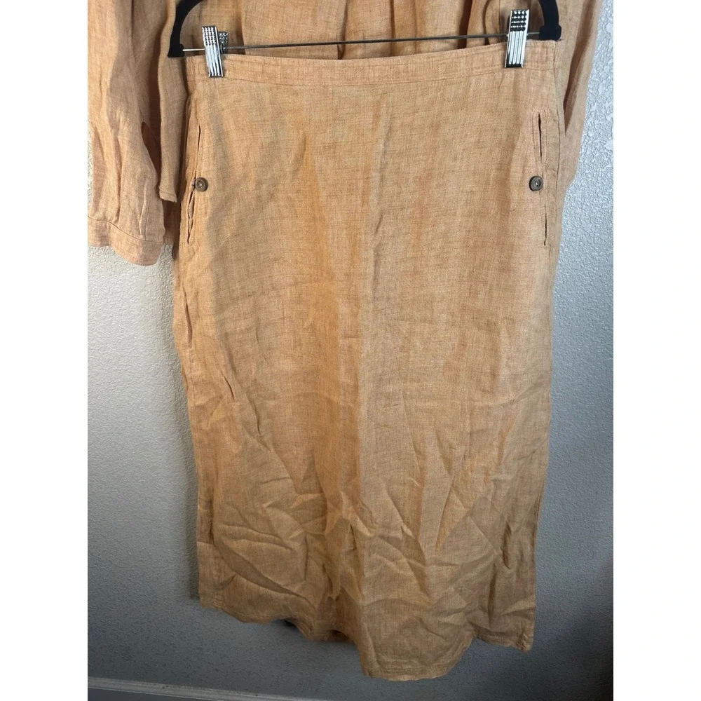 David Dart Women's Orange Linen Blend Henley Top and Midi Skirt Set Size Large